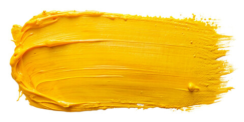 Stroke of yellow paint texture, isolated on transparent background