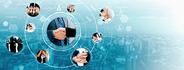 Teamwork and human resources HR management technology concept in corporate business with people...