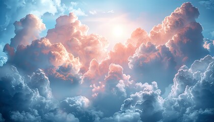 The sky with white fluffy clouds.  - obrazy, fototapety, plakaty