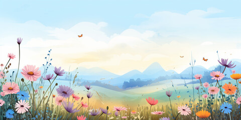 Nature background with wild flowers. AI-Generated Image