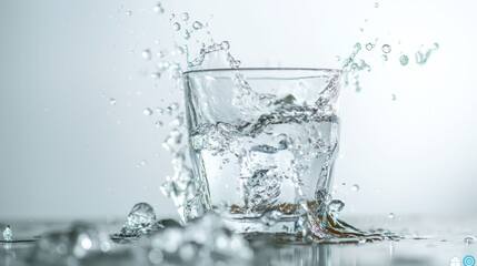 Water splashing from glass isolated on a color background