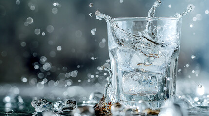 Water splashing from glass isolated on a color background