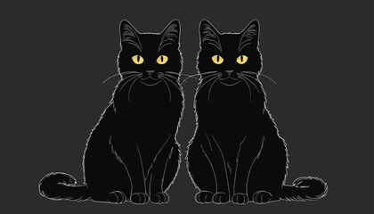 Playful Black Cat Companions: A Minimalist Doodle for Cat Fans