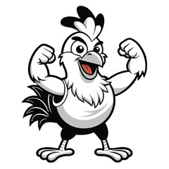 Solid color cartoon chicken rooster posing vector design