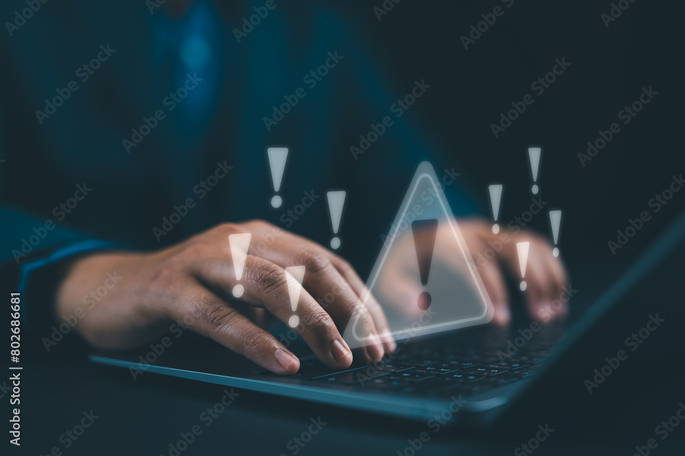 Poster cybersecurity, internet cyber crime, system alert warning. malicious software, threat, virus or comp
