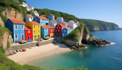 Coastal Village Nestled Between Lush Cliffs Color  2