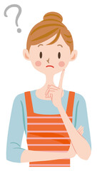 疑問を持つエプロンの女性　考える主婦
