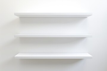 Three white shelves mounted on a wall in a room