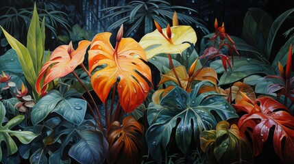 Fantastical foliage, dewy blooms, tropical enchantment