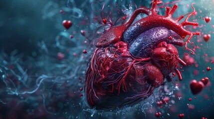 3D rendering image illustrating educational resources and materials designed to raise awareness about heart disease prevention, risk factors, and treatment options