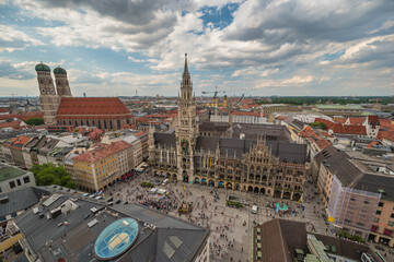 Munich (Munchen) Germany, high angle view city skyline at Marienplatz new Town Hall Square