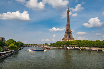 Paris France, city skyline at Eiffel Tower and Seine River
