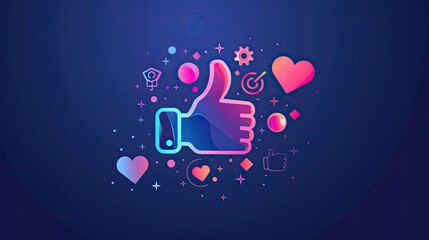 vector logo of a social media white thumbs up against a purple blue gradient backgroundcomposed of simple shapes