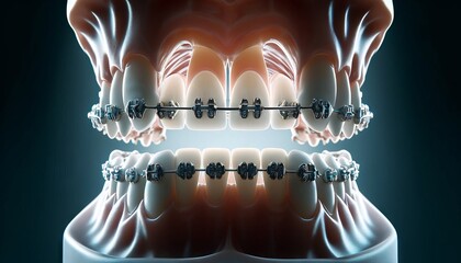A close-up of teeth with lingual braces, illustrating the hidden aspect of these behind-the-teeth braces.