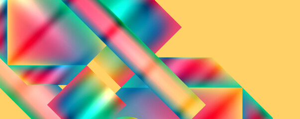 A vibrant and symmetrical artwork consisting of pink, aqua, magenta, and electric blue triangles creating a colorful geometric pattern on a yellow background