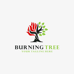 Burning tree logo design vector illustration