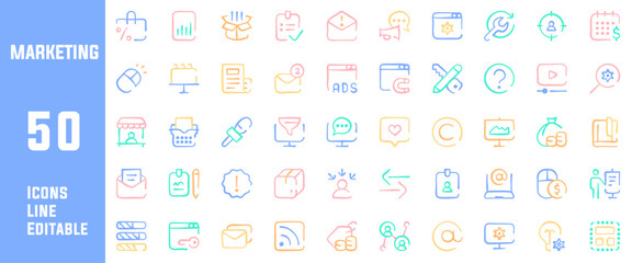 50 Marketing Icons Set Line Editable Vector Illustration