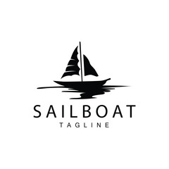 Simple fishing boat sailboat logo simple design black silhouette ship marine illustration template