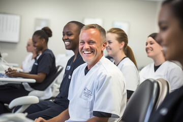Obraz premium Dental Office Staff Training: Dental team participating in training sessions to enhance skills and customer service excellence.