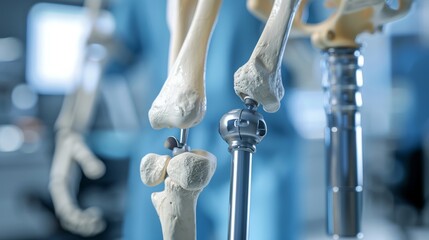 3D rendering image depicting joint replacement surgery, including total hip replacement, total knee replacement, and shoulder arthroplasty