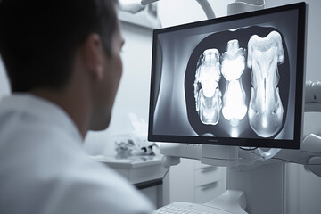 Dental Radiography: Image of a dental radiography machine in use, capturing X-ray images of a patient's teeth and jaw.