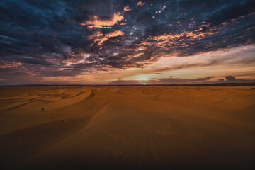 Fototapeta na wymiar A dusk of panoramic sand dune at Mhamid el Ghizlane in Morocco wide shot