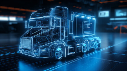 Fototapeta na wymiar Graphic of a microchip with truck and futuristic elements, photo shot, technology development