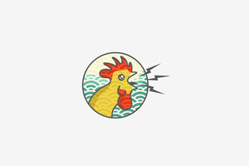 Illustration vector graphic of japanese style rooster in circle. Good for logo