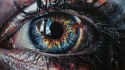 Mesmerizing close-up of human eye with vivid colors and intricate details, capturing the beauty of...