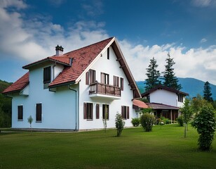 Obraz premium house in the village, Luxury white house in the village, Ai Generate 