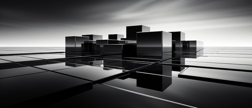 Abstract geometric, jet black and white, modern architecture theme