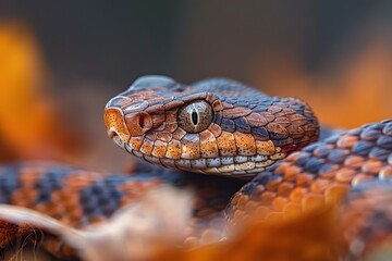 Obraz premium An incredible close-up image of the snake, the bright color of the scales. Viper and eel season concept