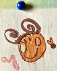 A cute cartoon with victory sign of child's drawing for encourage, hearten or positive