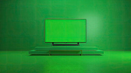 modern television, realistic, background chroma plain green 