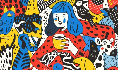Obraz premium A woman with long dark hair holding coffee in her hands