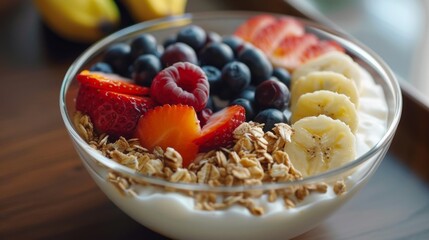 A bowl of fresh fruit and yogurt parfait, representing a nutritious and energizing start to the day