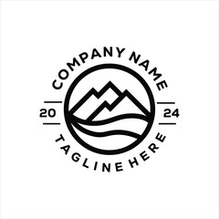 monoline mountain logo with circular writing, design inspiration, vector