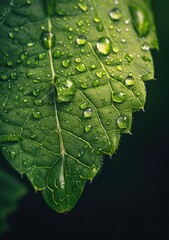 Fototapeta premium Water drops on green leaf. Nature background. Shallow depth of field