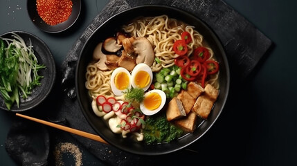 Asian noodle soup, ramen with chicken