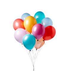 A vibrant collection of colorful balloons with glossy textures, tied together, floating joyfully. Generative AI