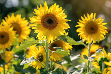 Sunflowers swaying in a gentle breeze