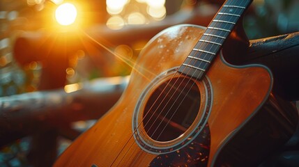 Naklejka premium A classic acoustic guitar, inviting viewers to explore the world of music and creativity