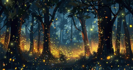 international day of forest concept. trees with fireflies animation. AI generated