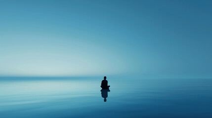 Fototapeta premium A person meditating in the middle of calm water