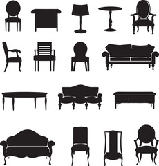 Fototapeta premium Black silhouettes furniture set on white background 