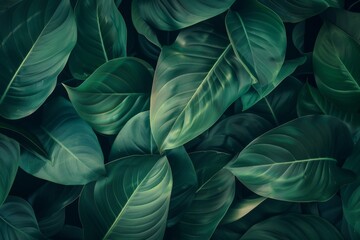 Abstract texture of green leaves against a dark nature background