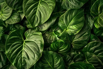 Abstract texture of green leaves against a dark nature background