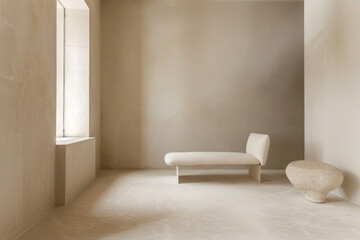 Soft beige tones in a minimalist room