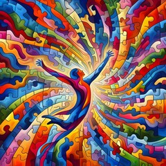 Jubilant Jigsaw abstract colorful shapes fitting together like puzzle background