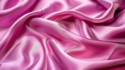 Close-up of a luxurious pink silk fabric with soft folds and glossy texture.